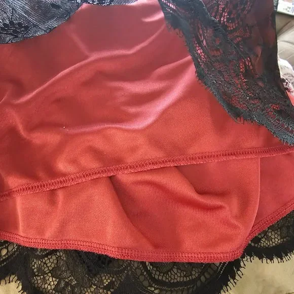 Moda International Top Lace Bustier Cami Spaghetti Strap Lace Red Women's Large - Picture 11 of 11